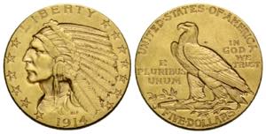 5 Dollars 1914 21.5 mm. Gold 0.900. Indian ... 