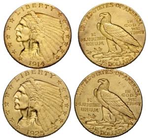 2 1/2 Dollars 1914/1925 USA 17.5 mm. Gold.   ... 