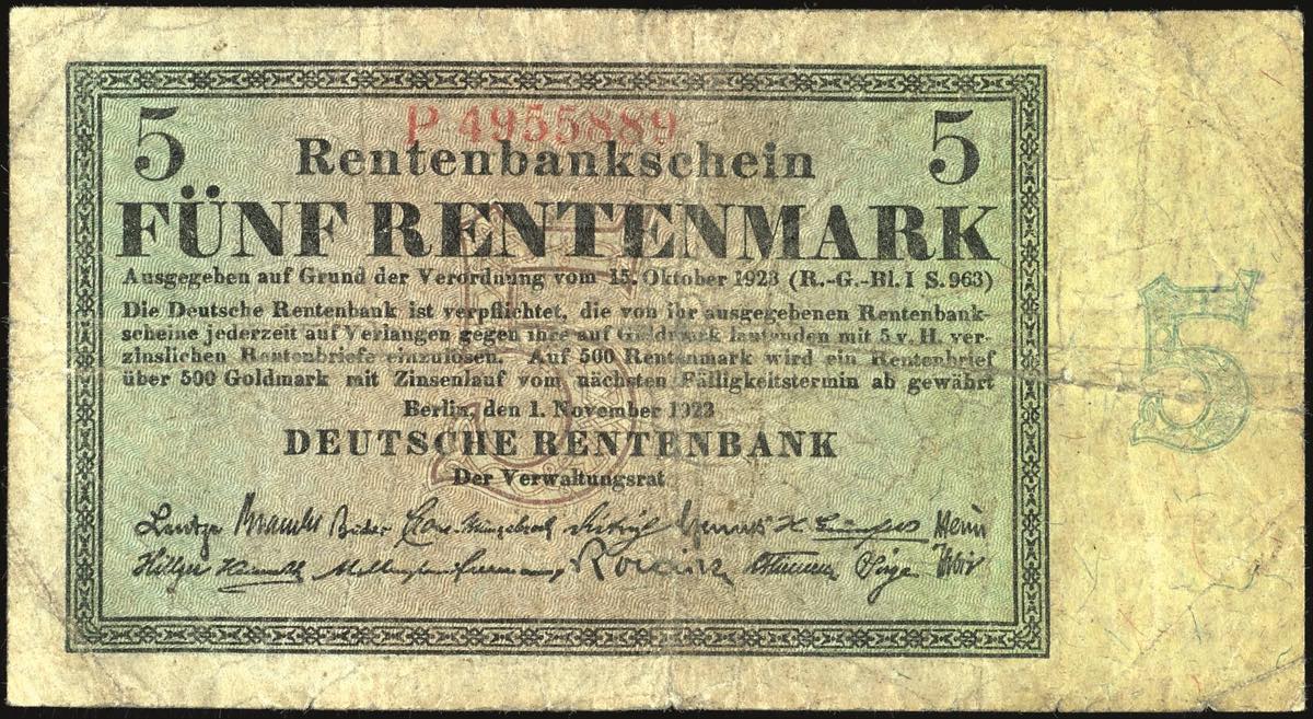 Deutsche Rentenbank, 5 Rentenmark 1.11.1923, KN ... - Rhenumis - Aste ...