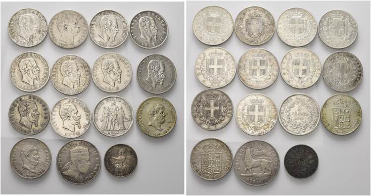  Lotto di n. 15 monete in argento, ... 
