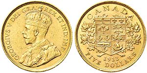 CANADA.  Giorgio V, 1910-1936.   5 Dollari ... 