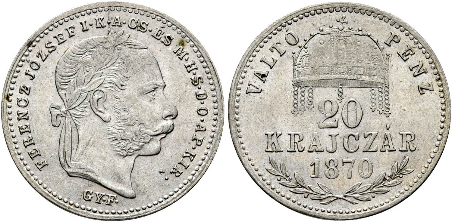 Franz Joseph 18481916 20 Krajczar 1870 GYF HD Rauch Auktionen