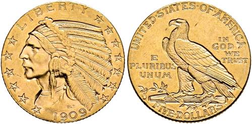 U S A - 5 Dollars (8,36g) 1909 D ... 