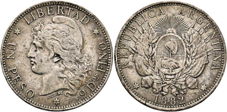 ARGENTINIEN - Peso 1882 winz. ... 