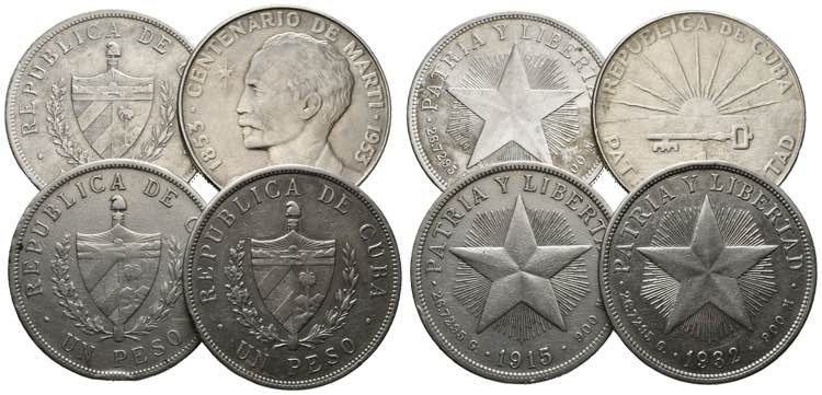 KUBA - Lot 4 Stück; Peso 1915, ... 