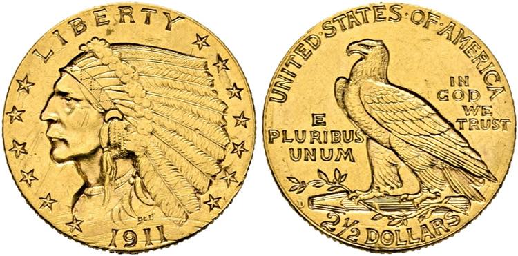 USA - 2 1/2 Dollars (4,17g) 1911 D ... 