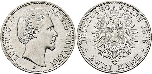 Ludwig II. 1864-1886 - 2 Mark 1876 ... 