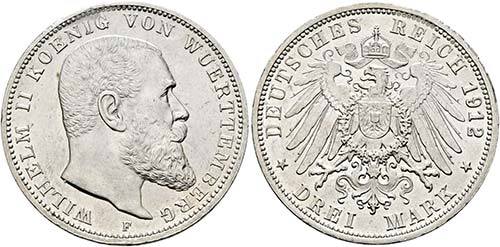 Wilhelm II. 1891-1918 - 3 Mark ... 