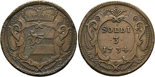 Karl VI. 1711-1740 - 3 Soldi 1734 ... 
