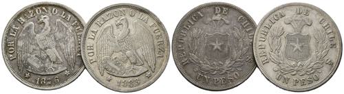 CHILELot 2 Stück; Peso 1876 So ... 