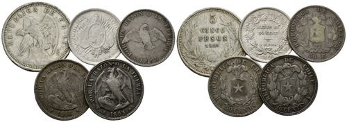 CHILELot 5 Stück; 5 Pesos 1927 ... 