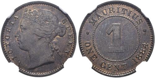 MAURITIUSCent 1884 in NGC Holder ... 