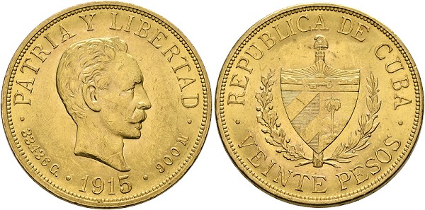 KUBA - 20 Pesos 1915 Gew: 30,09g ... 