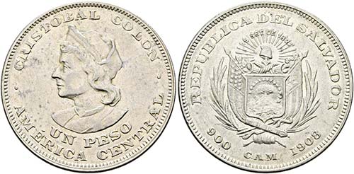 EL SALVADOR - Peso 1908 C.A.M. ... 