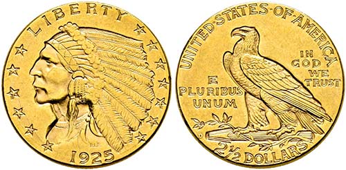 U S A - 2 1/2 Dollars 1925 D ... 