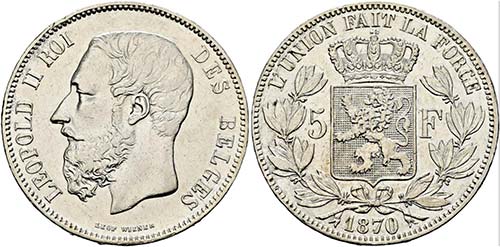 Leopold II. 1865-1909 - 5 Francs ... 