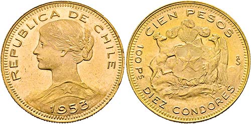 CHILE - 100 Pesos (20,35g) 1953 ... 