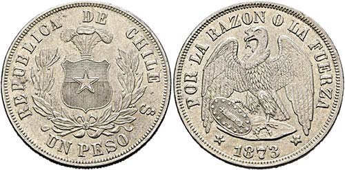 CHILE - Lot 2 Stück; Peso 1873 ... 