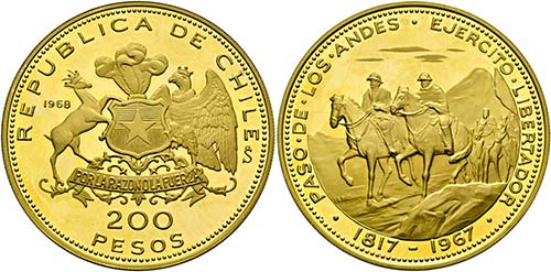 CHILE - 200 Pesos 1968 150 Jahre ... 
