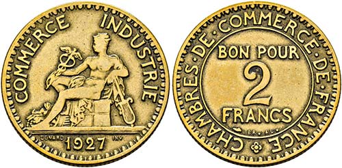 FRANKREICH - 2 Francs 1927, ... 