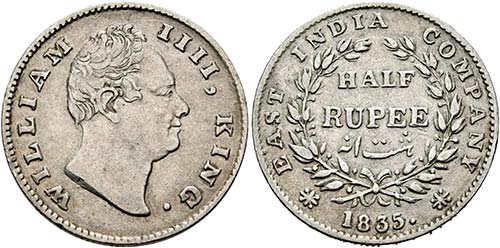 William IV. 1830-1837 - 1/2 Rupee ... 