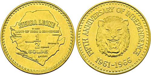 SIERRA LEONE - 1/2 Golde 1966, 5 ... 