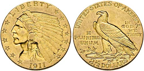 U S A - 2 1/2 Dollars 1911 ... 