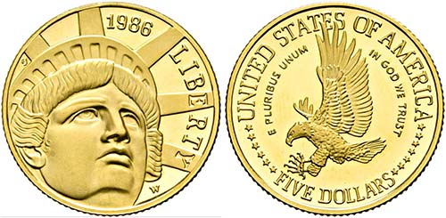 U S A - 5 Dollars (8,34g) 1986 W ... 