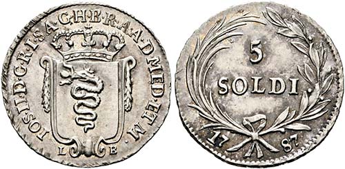 Josef II. 1765-1790 - 5 Soldi 1787 ... 