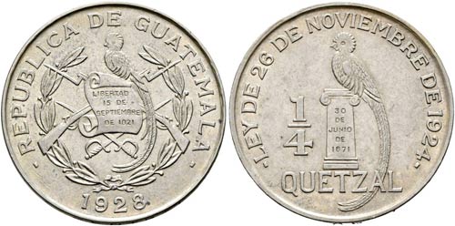 GUATEMALA - 1/4 Quetzal 1928 winz. ... 