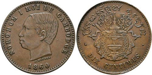 Norodom I. 1835-1904 - 10 Centimes ... 