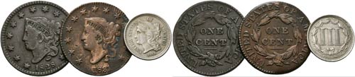 U S A - Lot 3 Stück; 3 Cent 1866 ... 