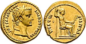 (D)   Tiberius (14-37).  Aureus (7,81 g), ... 