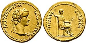 (D)   Tiberius (14-37).  Aureus (7,66 g), ... 