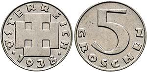 (D)   1. Republik 1918-1938.  5 Groschen ... 