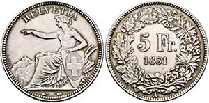 SCHWEIZ - Eidgenossenschaft - 5 Franken 1851 ... 