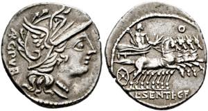 L. Sentius C.f. - Denarius (4,00 g), Roma, ... 