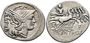 L. Sentius C.f. - Denarius (3,78 g), Roma, ... 