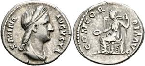 Sabina (128-136) - Denarius (2,88 g), Roma, ... 