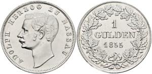 Adolf 1839-1866 - Gulden 1855, RV ... 