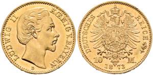 Ludwig II. 1864-1886 - 10 Mark (3,98g) 1873 ... 