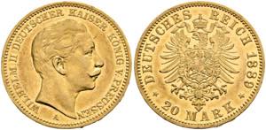 Wilhelm II. 1888-1918 - 20 Mark (7,94g) 1889 ... 