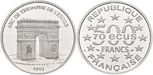 FRANKREICH - 500 Francs - 70 Euro (Platin) ... 