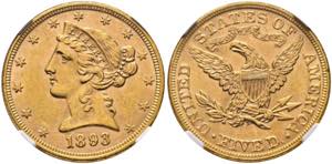 U S A - 5 Dollar 1893 Philadelphia in NGC ... 