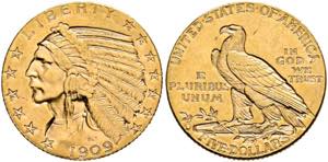 U S A - 5 Dollars (8,36g) 1909 D Denver ... 