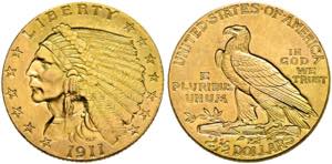 U S A - 2 1/2 Dollars (4,18g) 1911 ... 