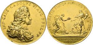 Karl VI. 1711-1740 - AE-Medaille (vergoldet) ... 