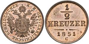 Franz Joseph 1848-1916 - 1/2 Kreuzer 1851 C ... 