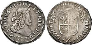 Karl VI. 1711-1740 - X Soldi 1727 Mailand RV ... 