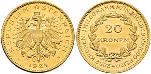 1. Republik 1918-1938 - 20 Kronen 1924 Wien ... 